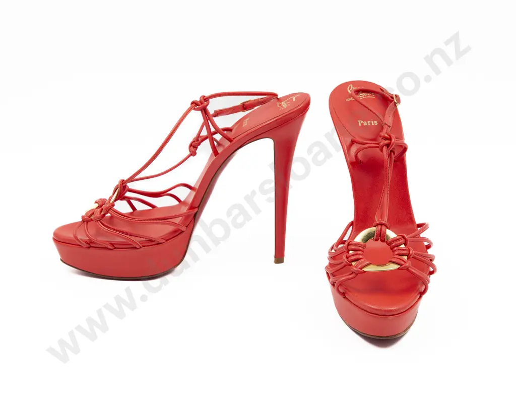 Christian Louboutin Coral Red Leather Discolilou Platform Sandals Image 1++