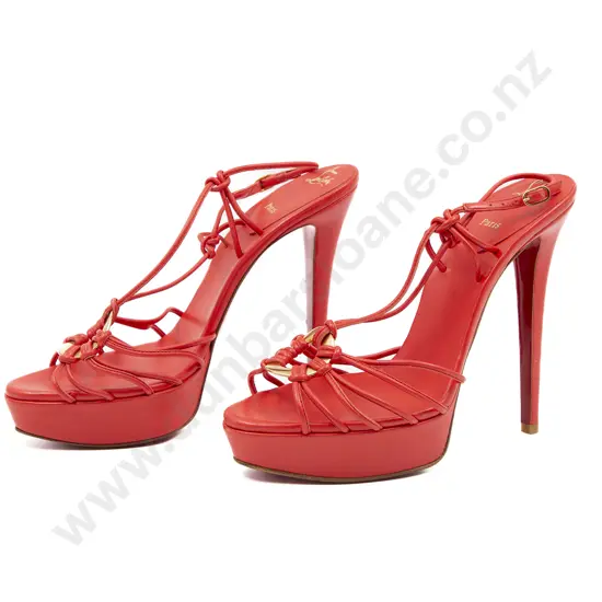 Christian Louboutin Coral Red Leather Discolilou Platform Sandals