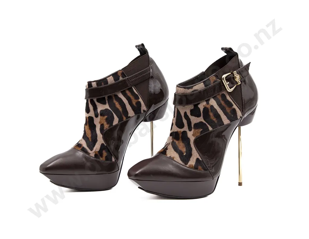 Versace Stiletto Leopard Print Fur Booties Image 1++