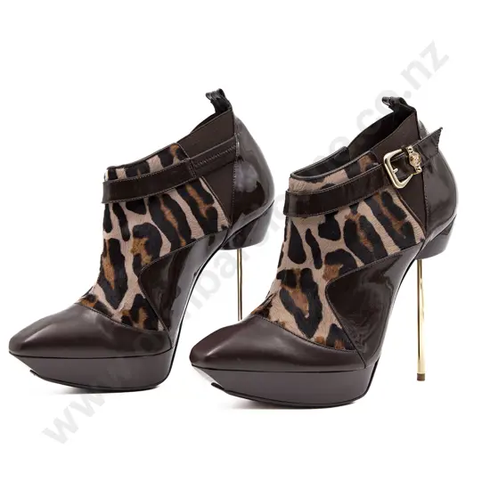 Versace Stiletto Leopard Print Fur Booties