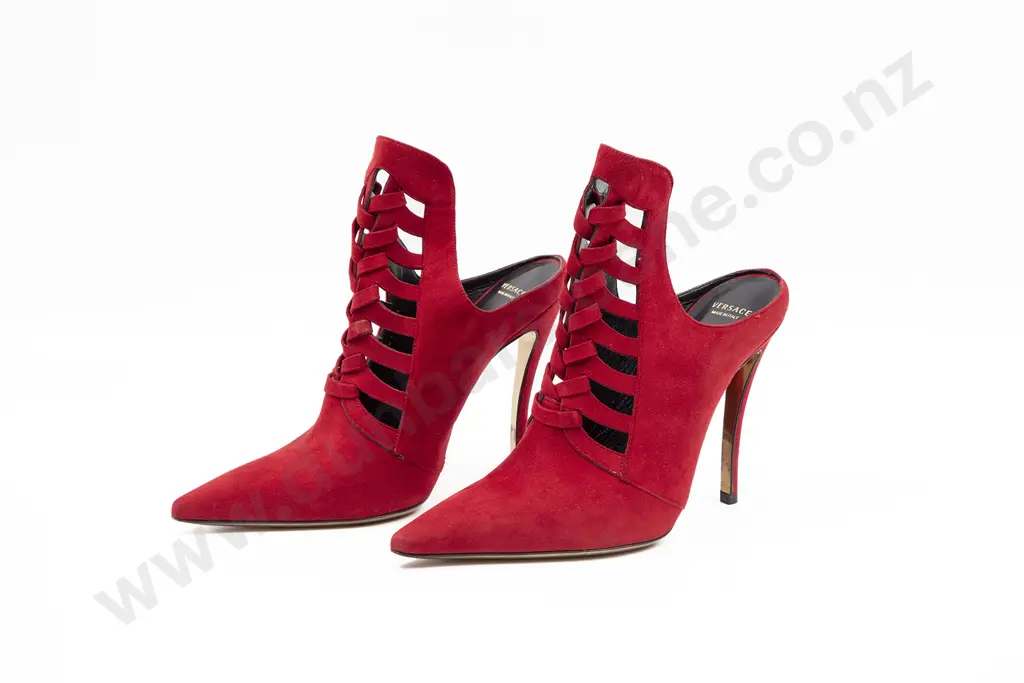 Versace Red Suede Pointed-Toe Stiletto Mules Image 1++