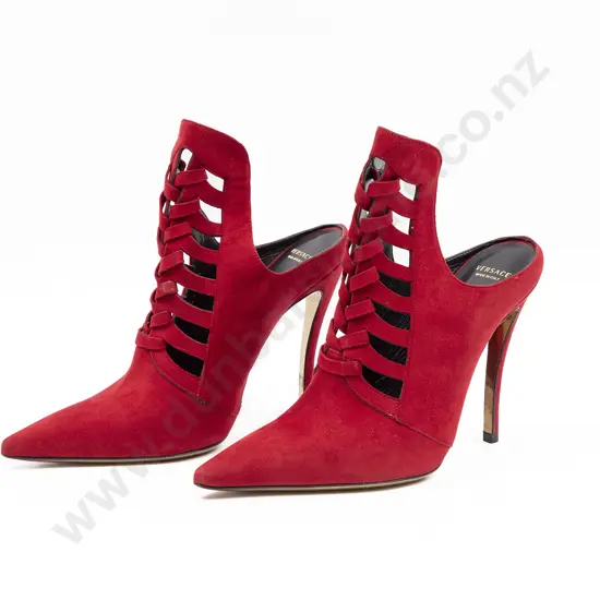 Versace Red Suede Pointed-Toe Stiletto Mules