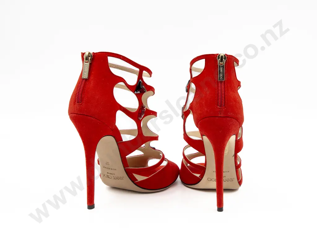 Jimmy Choo Suede Cutout Sandal with Crystals Image 1++