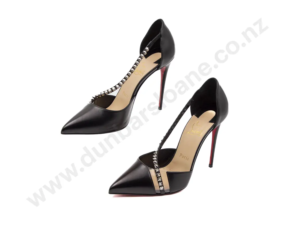Christian Louboutin Black Spike Cross 100 Pvc Silver Cross Ankle Strap Stiletto Heel Pumps Image 1++