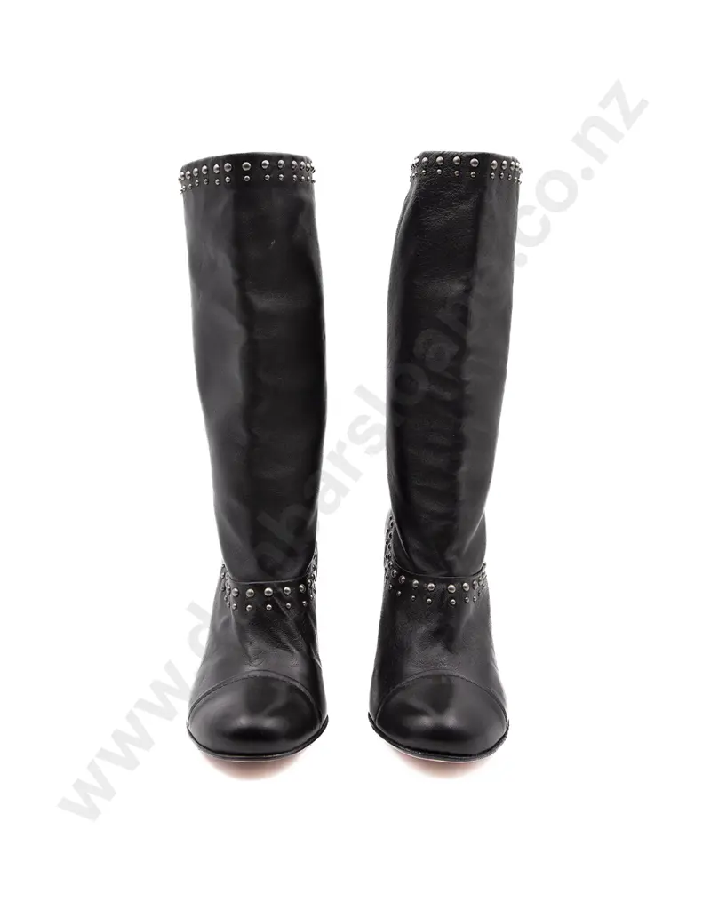 Prada Black Leather Studded Boots Image 1++