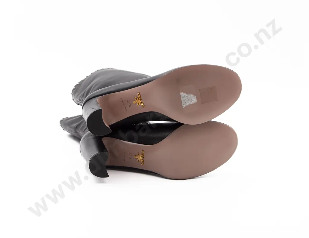 Prada Black Leather Studded Boots Image 1++