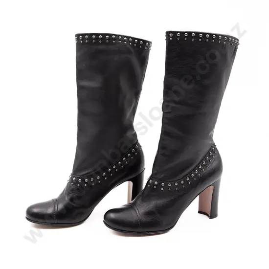 Prada Black Leather Studded Boots