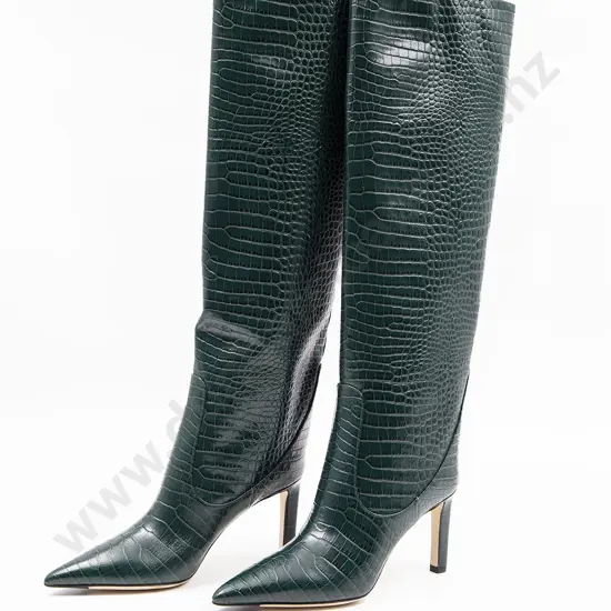 Jimmy Choo Croc Embossed Leather Over the Knee Boots
