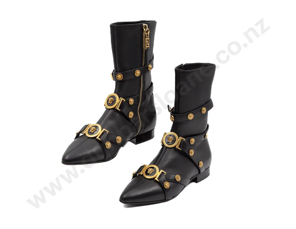 Versace Tribute Medallion Buckle Ankle Boot Image 1++