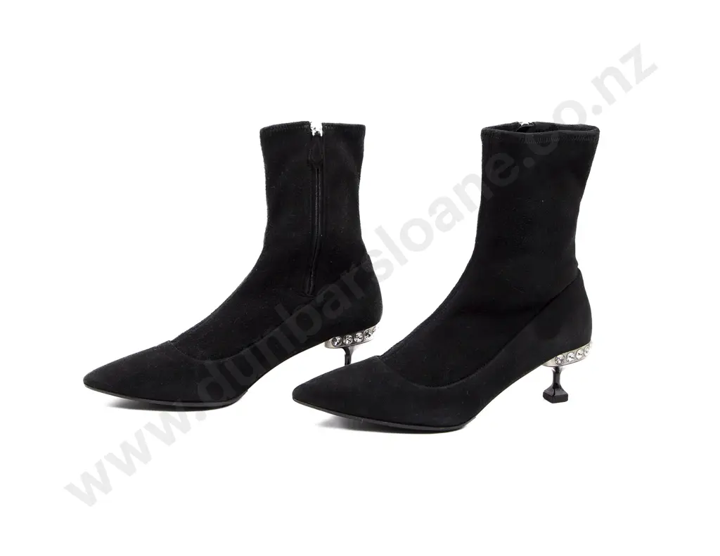 Miu Miu Black Suede Crystal Embellished Booties Image 1++