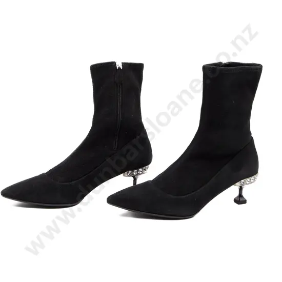 Miu Miu Black Suede Crystal Embellished Booties