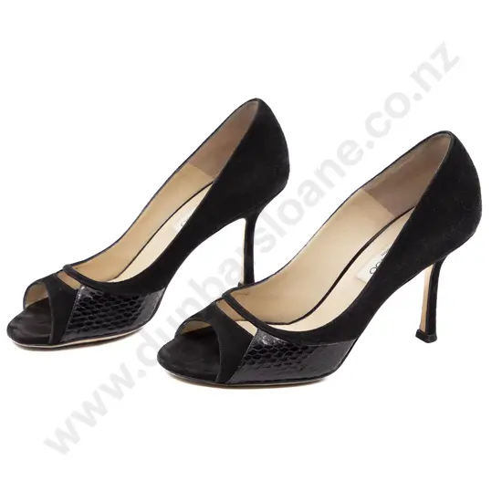 Jimmy Choo Elaphe Snake/Suede Open Toe Pumps