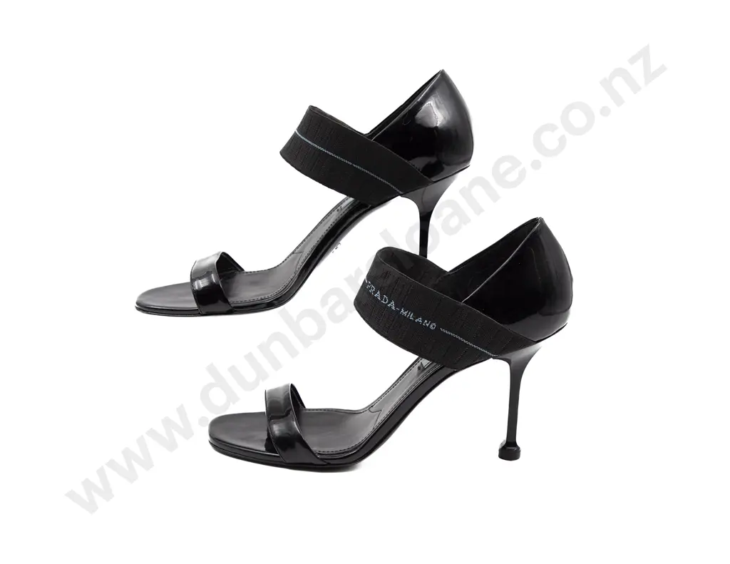 Prada Black Patent Stretch Band Pedestal Pumps Image 1++
