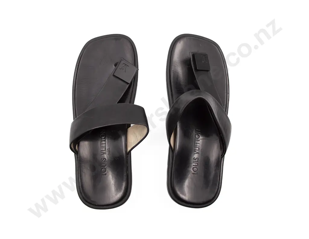 Louis Vuitton Black Leather & Rubber Sandals Image 1++