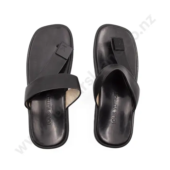 Louis Vuitton Black Leather & Rubber Sandals