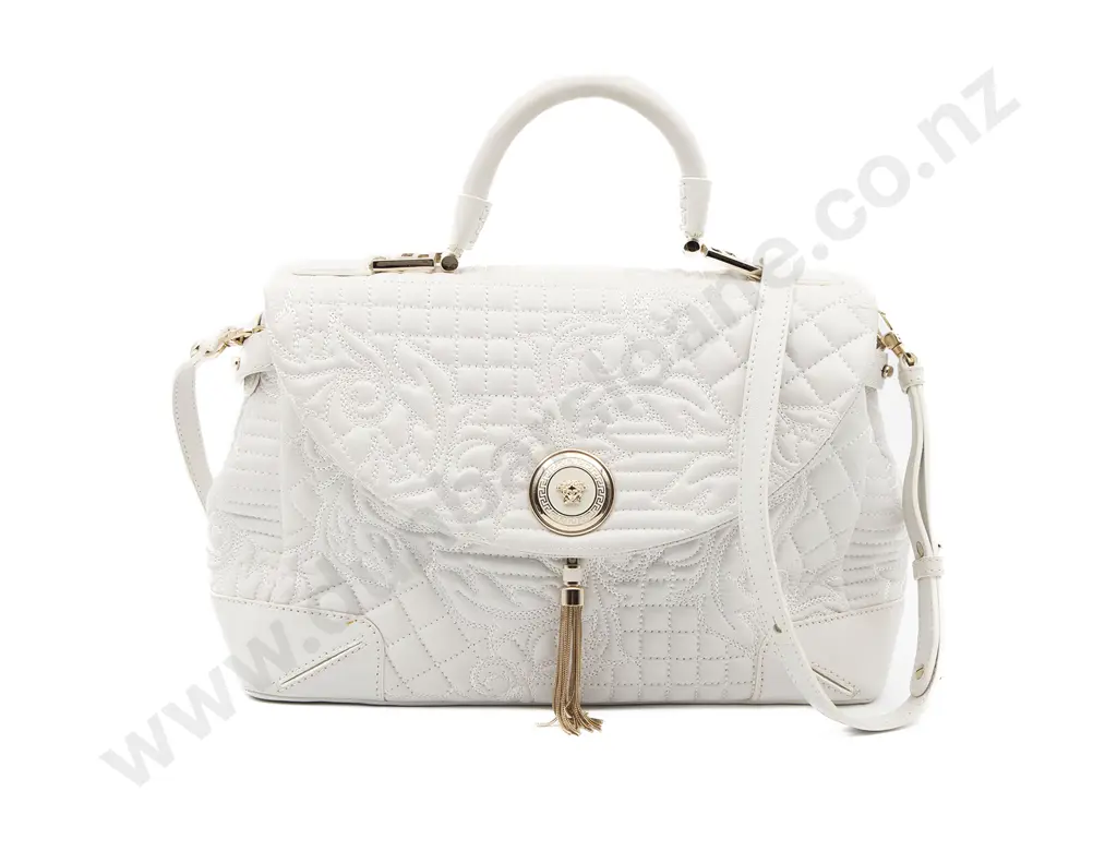 Versace White Vanitas Barocco Quilted Nappa Leather Top Handled Handbag Image 1++