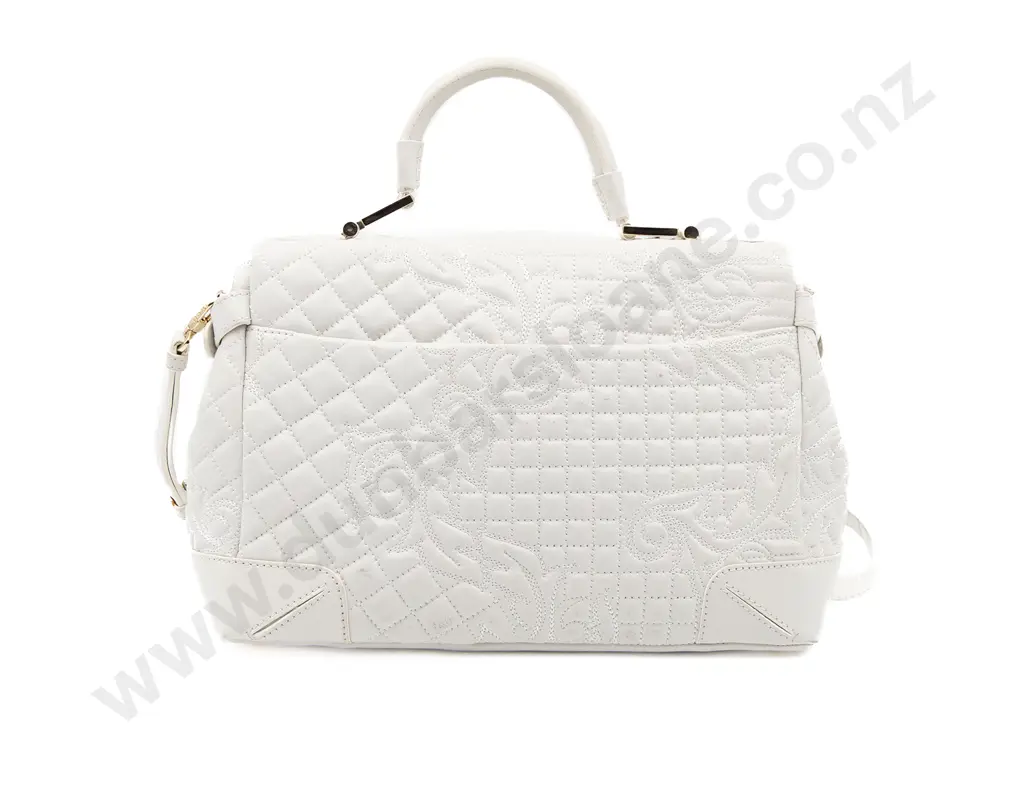 Versace White Vanitas Barocco Quilted Nappa Leather Top Handled Handbag Image 1++