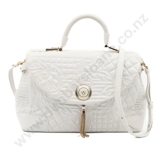 Versace White Vanitas Barocco Quilted Nappa Leather Top Handled Handbag