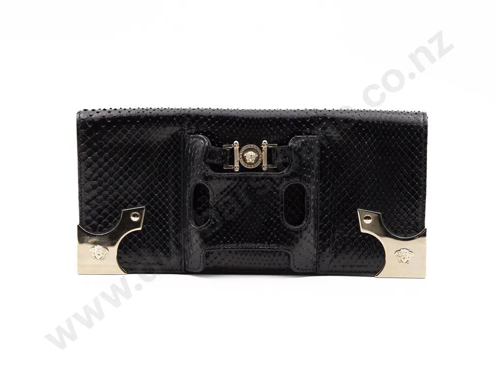 Versace Black Snake Skin Clutch Image 1++