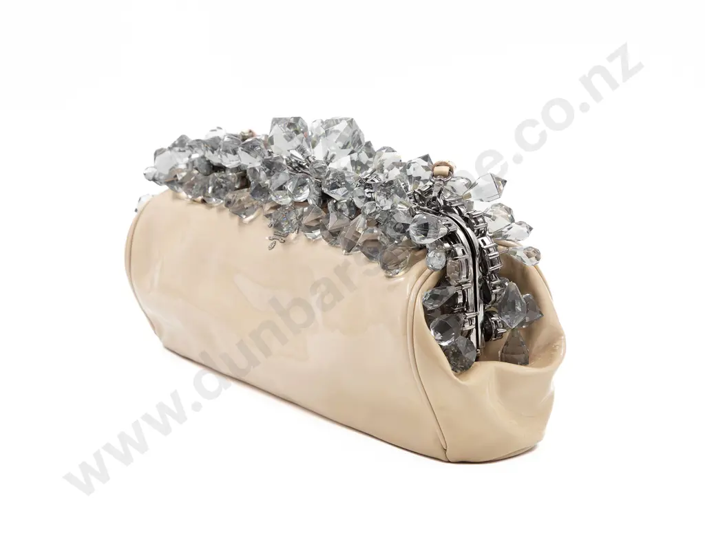 Prada Cipria Patent Leather Crystal Encrusted Clutch Bag Image 1++