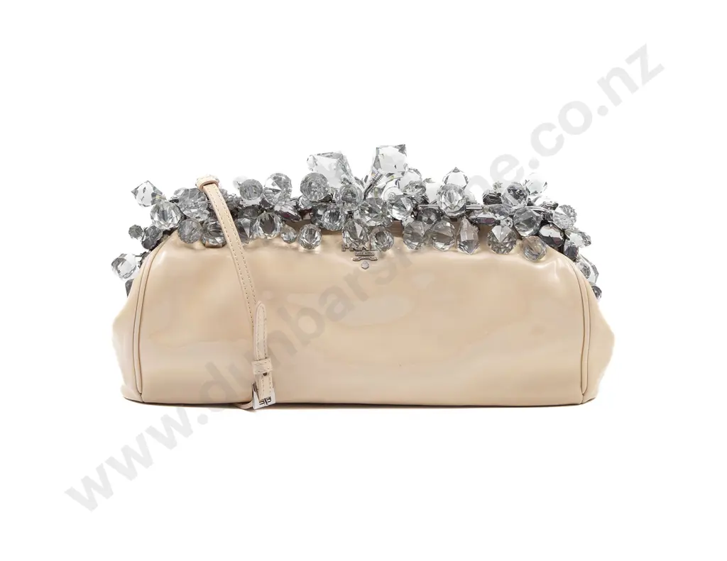 Prada Cipria Patent Leather Crystal Encrusted Clutch Bag Image 1++