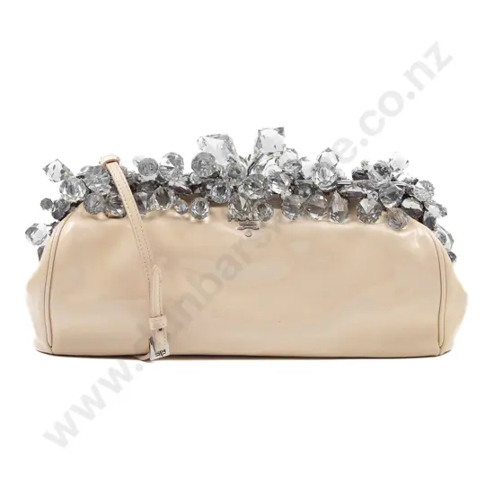 Prada Cipria Patent Leather Crystal Encrusted Clutch Bag