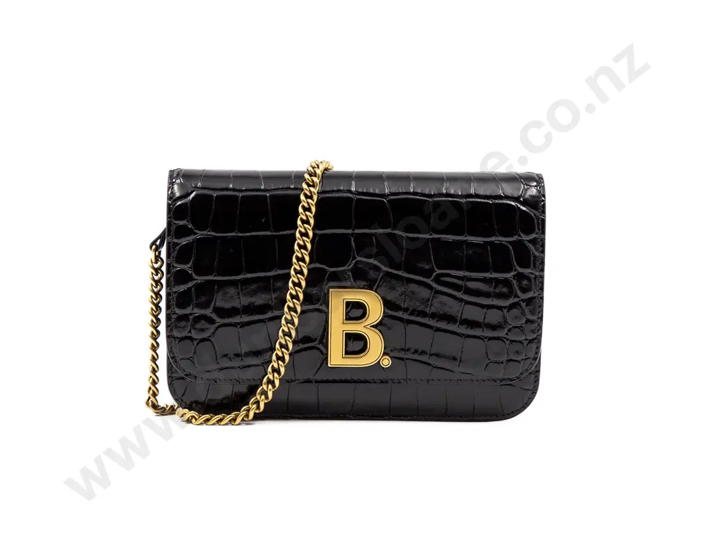 Balenciaga 'B' Embossed Black Leather Chain Crossbody Bag Image 1++