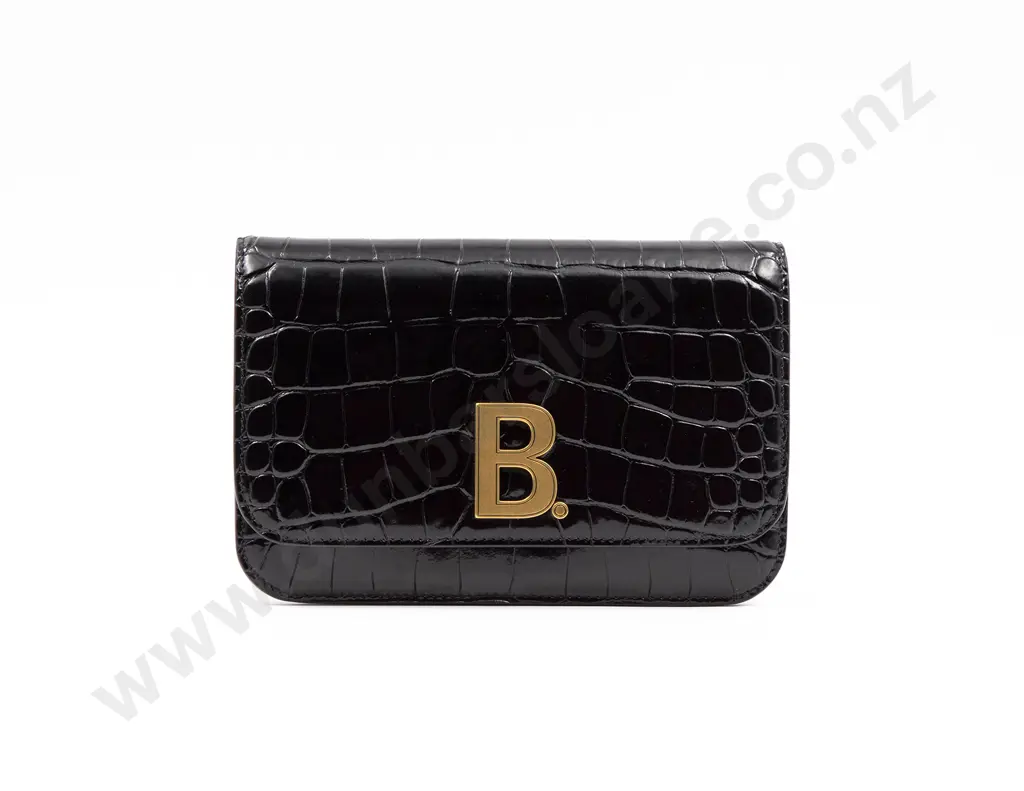Balenciaga 'B' Embossed Black Leather Chain Crossbody Bag Image 1++