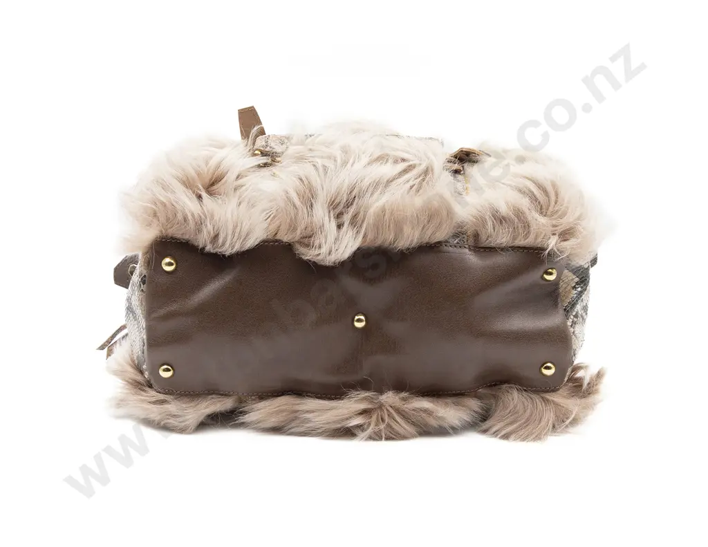 Longchamp Snake Embossed Leather & Genuine Rabbit Fur Bag Image 1++