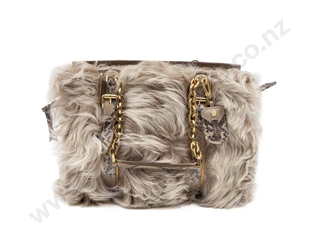 Longchamp Snake Embossed Leather & Genuine Rabbit Fur Bag Image 1++