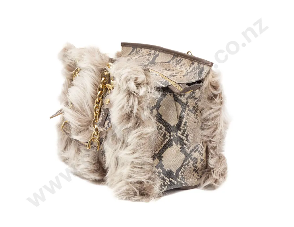 Longchamp Snake Embossed Leather & Genuine Rabbit Fur Bag Image 1++
