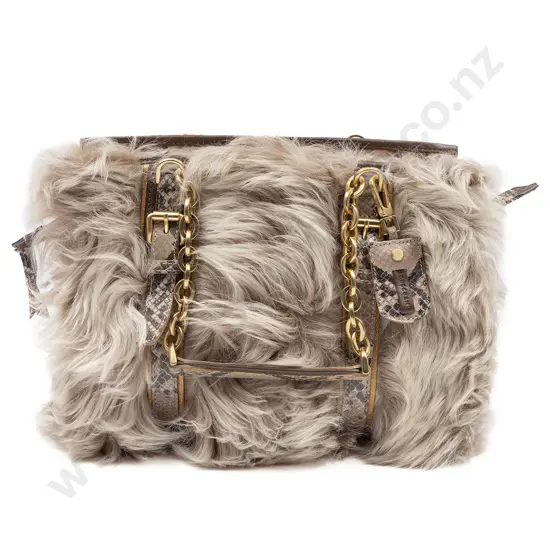 Longchamp Snake Embossed Leather & Genuine Rabbit Fur Bag