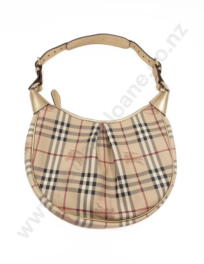 Imitation Burberry Haymarket Check PVC & Leather Rydal Hobo Bag in Beige/Metallic Image 1++
