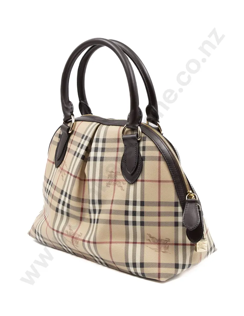 Burberry Haymarket Coated Canvas Chocolate Leather Top Handle Bag Image 1++