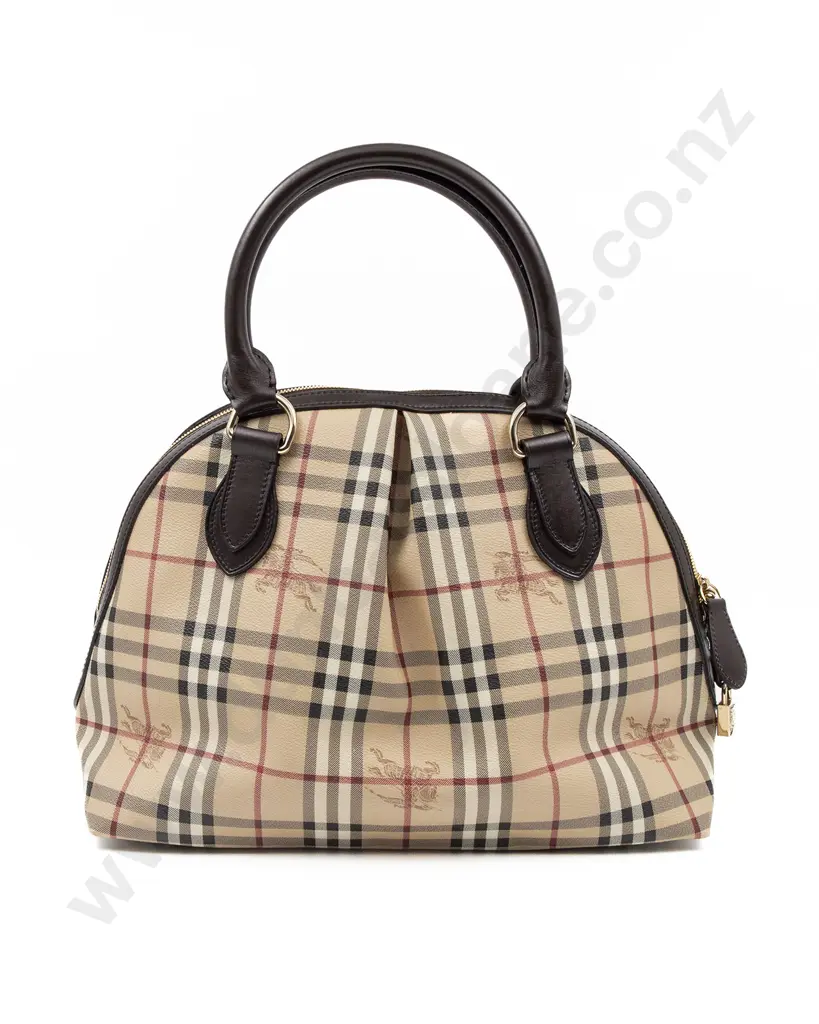 Burberry Haymarket Coated Canvas Chocolate Leather Top Handle Bag Image 1++