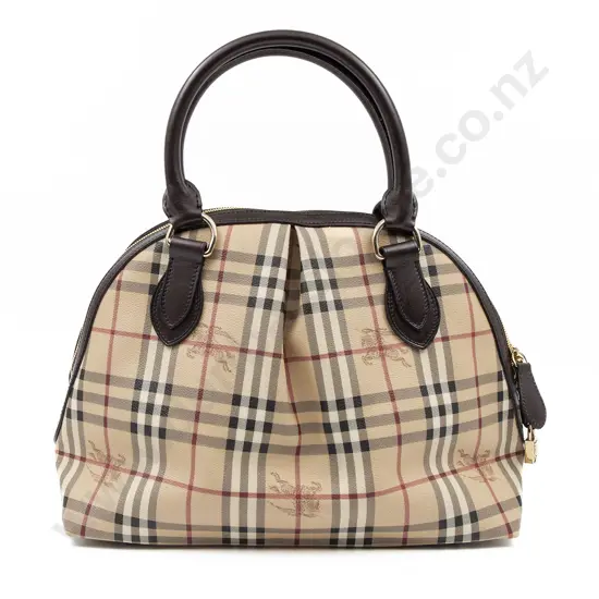Burberry Haymarket Coated Canvas Chocolate Leather Top Handle Bag