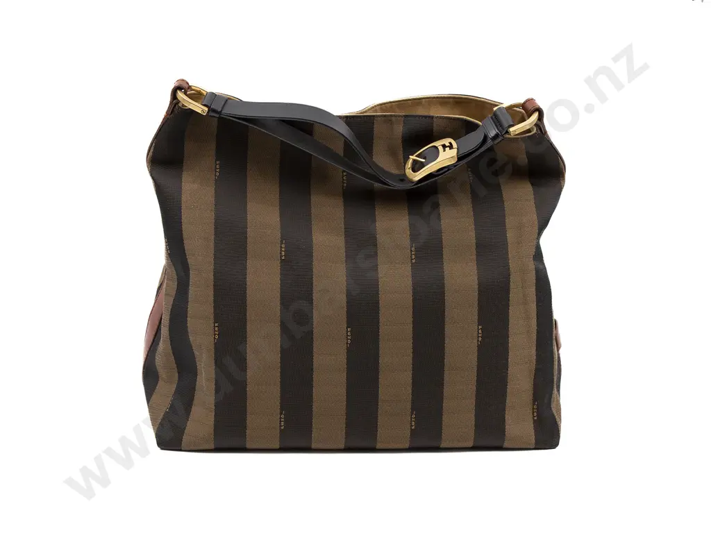 Fendi Tobacco/Tan Canvas and Leather Large Pequin Striped Hobo Bag Image 1++