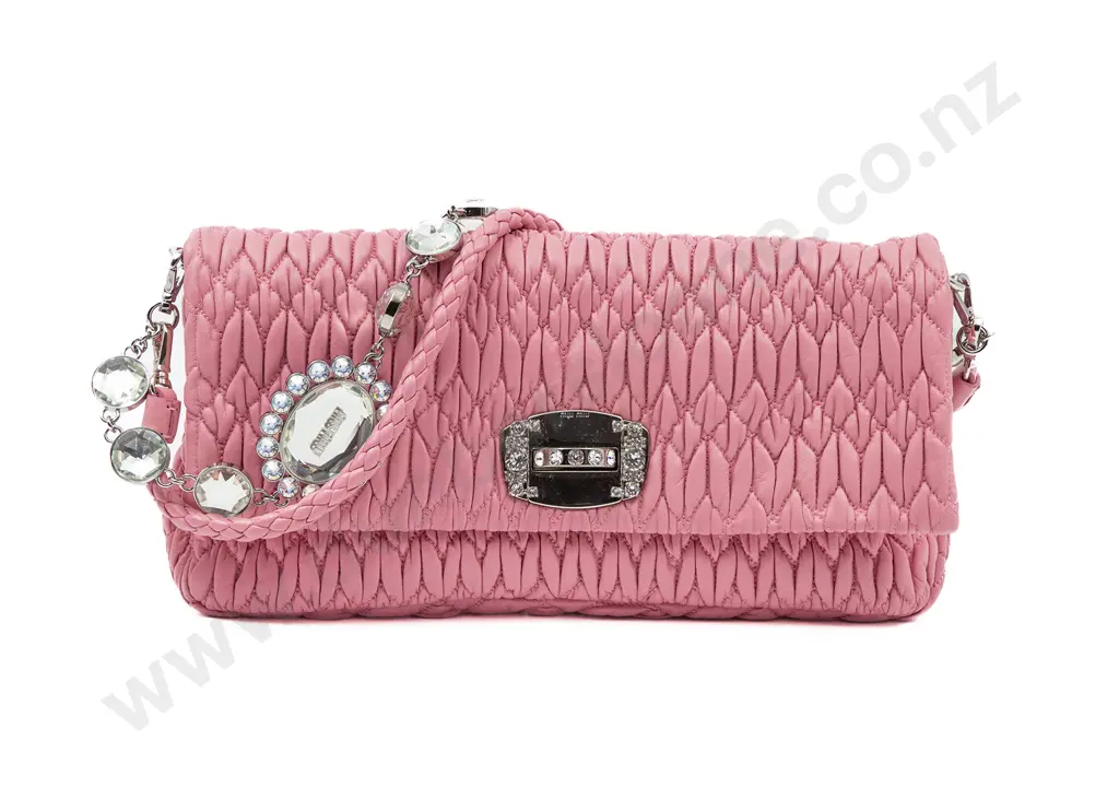 Miu Miu Pink Matelasse Nappa Leather Crystal Shoulder Bag Image 1++