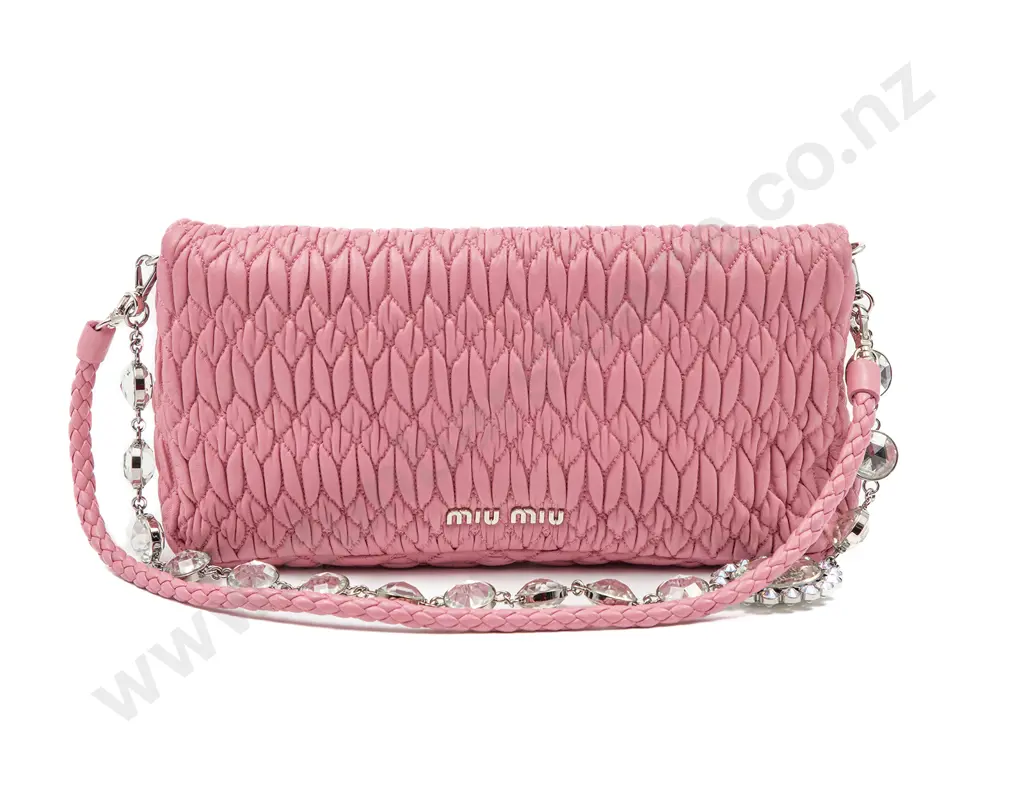 Miu Miu Pink Matelasse Nappa Leather Crystal Shoulder Bag Image 1++