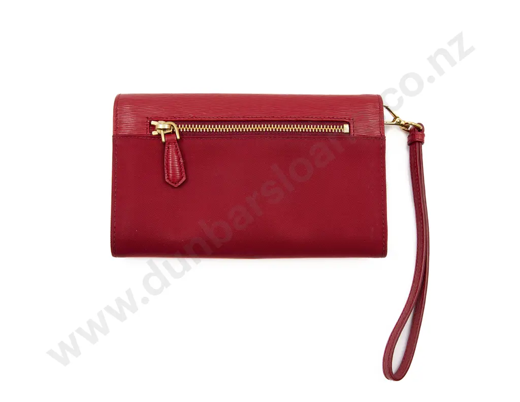 Prada Red Leather & Nylon Logo Wallet Image 1++