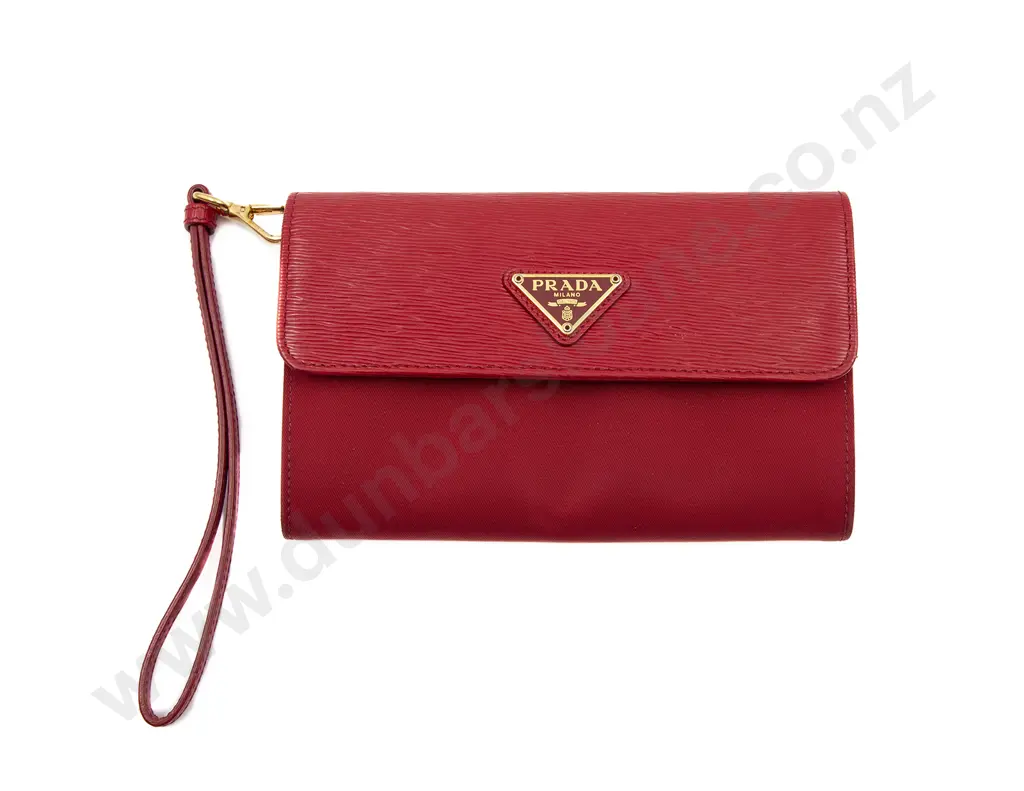 Prada Red Leather & Nylon Logo Wallet Image 1++