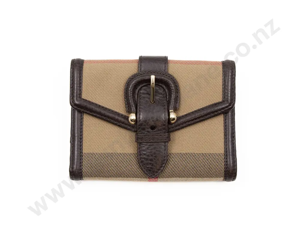 Burberry Brown/Beige Nova Check Canvas and Leather Buckle Compact Wallet Image 1++