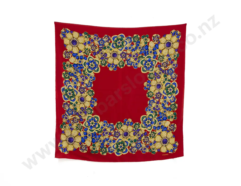 Chanel Red Jewel Silk Scarf Image 1++
