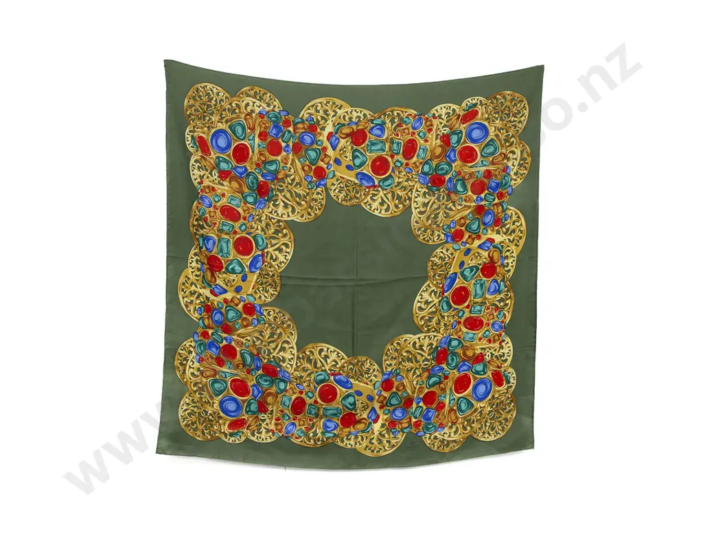 Chanel Green Jewel Silk Scarf Image 1++