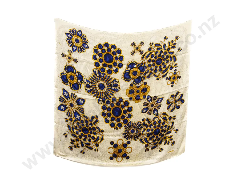 Chanel Ivory Jewel Silk Scarf Image 1++