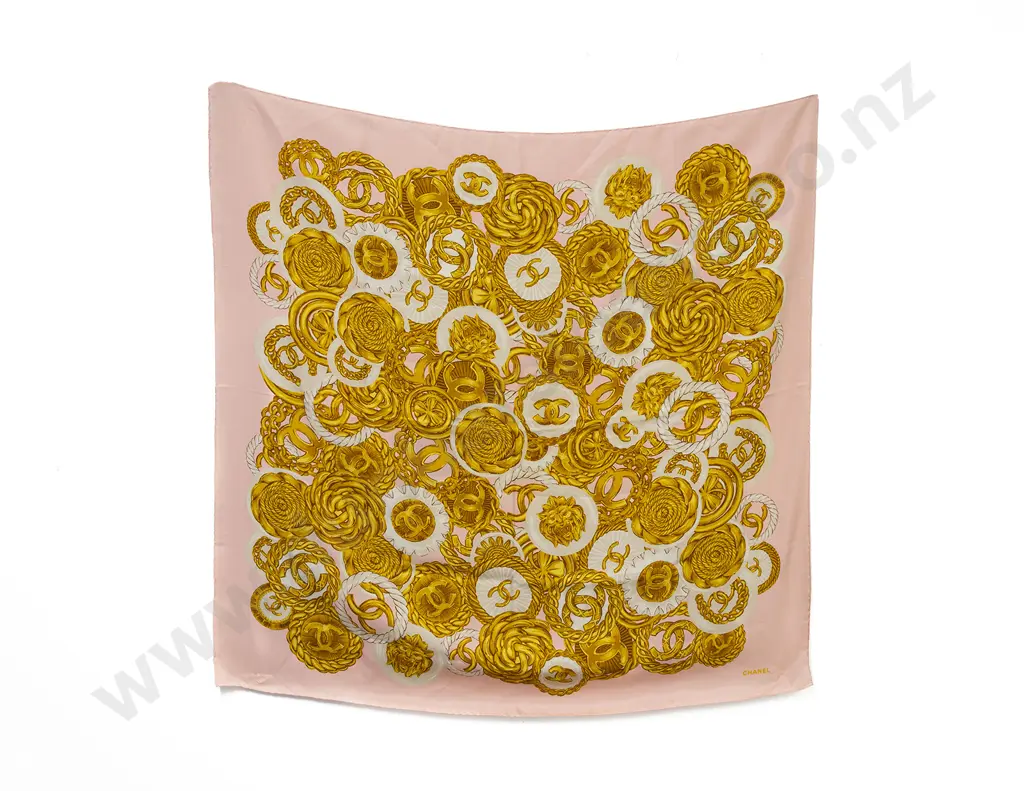 Chanel Emblem Gold Chain Silk Scarf Image 1++