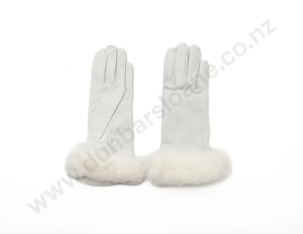 Piumelli Milano White Leather Gloves with Fur Trim Image 1++