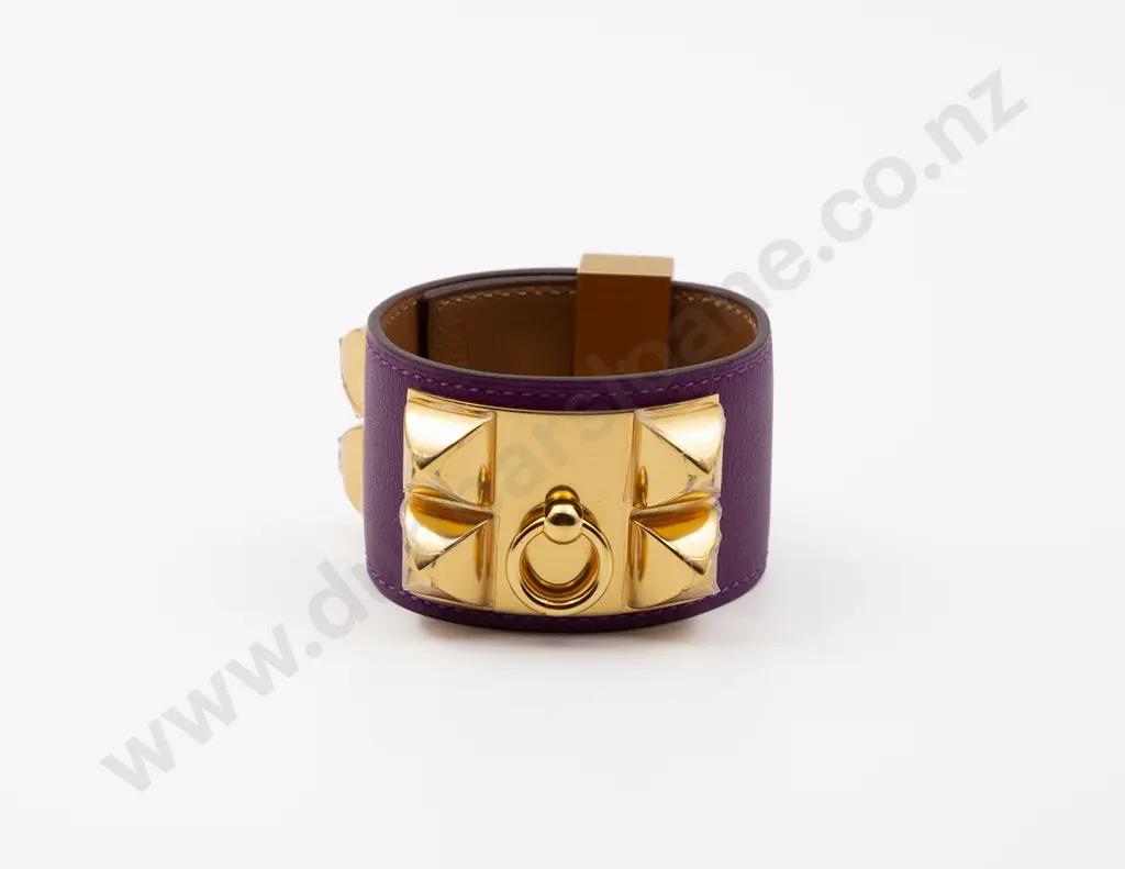 Purple Leather Hermes Collier de Chien Bracelet Cuff Image 1++
