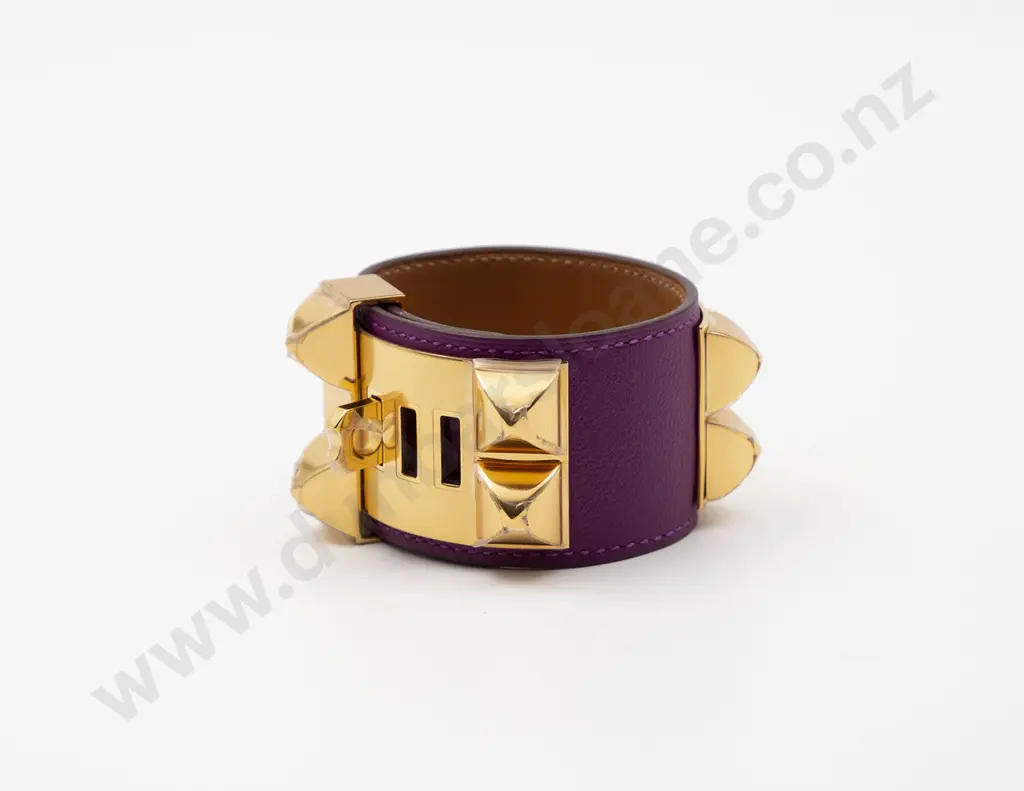 Purple Leather Hermes Collier de Chien Bracelet Cuff Image 1++