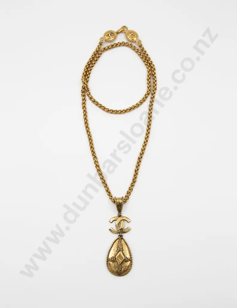 Vintage Chanel Necklace with Teardrop and CC Pendant on Chain Image 1++